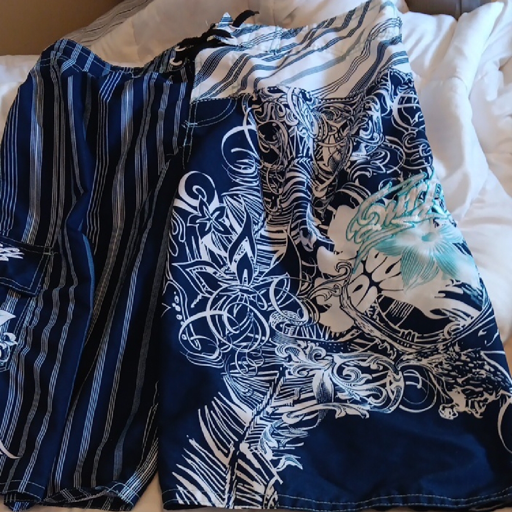 Pacific & Co Navy and White EMBROIDERED‎ Graphic Board Shorts